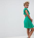 Asos Design Petite Pleated Ruffle Mini Dress With Cut Outs-multi