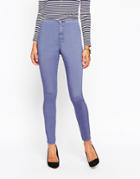 Asos Rivington High Waist Denim Jeggings In Sienna Blue - Sienna Blue