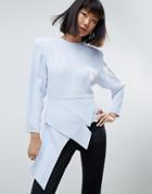 Asos White Asymmetric Top With Shoulder Pads - Blue