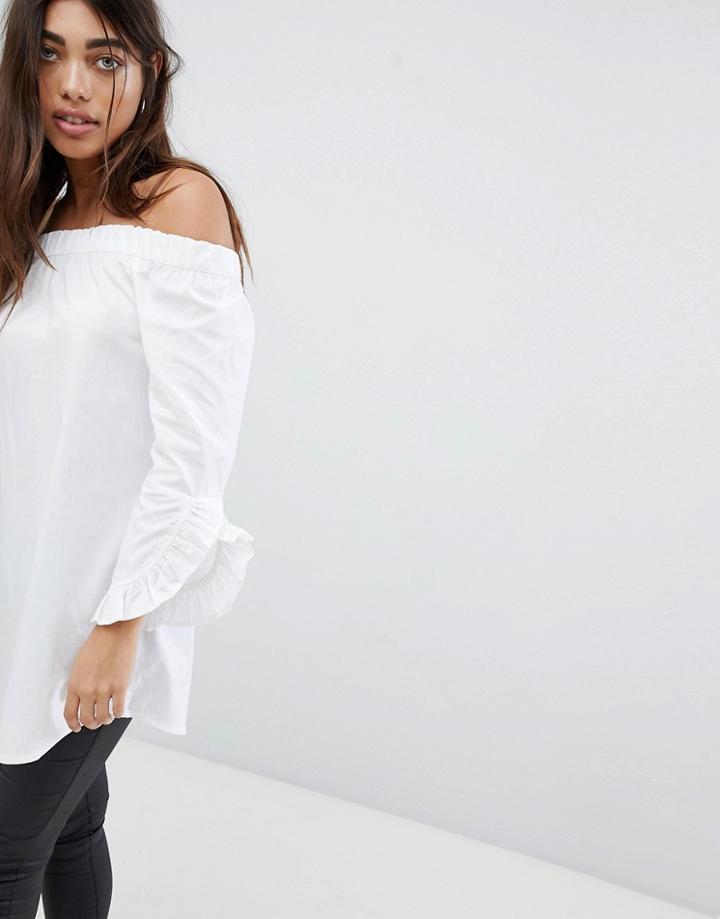 Noisy May Frill Detail Bardot Top - White