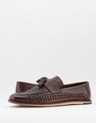 Silver Street Woven Leather Tassel Loafers In Brown