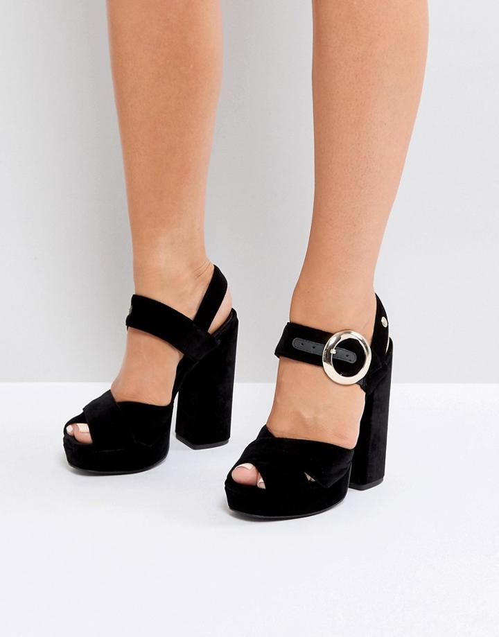 Tommy Hilfiger Velvet Platform Sandal - Black