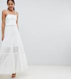 John Zack Tall High Cutwork Lace Layered Maxi Dress-white