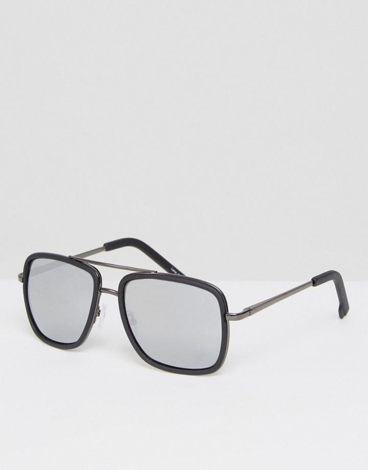 Quay Aviator Sunglasses With Reflective Lense - Black
