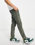 Asos Design Slim Pants In Khaki Corduroy With Cargo Pockets-green
