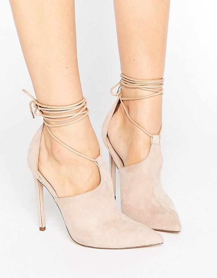 Asos Pandemonium Lace Up Pointed Heels - Beige