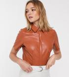 Glamorous Crop Shirt In Soft Faux Leather-brown