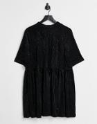 Urban Threads Ribbed Smock Dress With Gold Glitter In Black