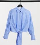 Collusion Cropped Shirt In Blue Stripe-blues