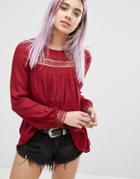 New Look Broderie Detail Smock Top - Red
