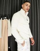 Asos Design Polar Fleece Sweatshirt With Half Zip In Off-white