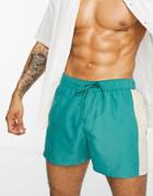 Asos Design Swim Shorts In Green With Side Stripe