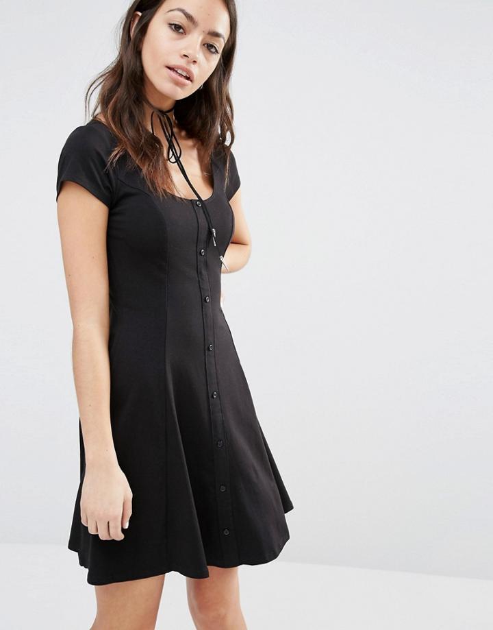 New Look Button Up Skater Dress - Black