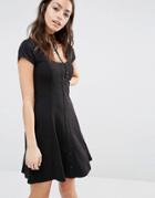 New Look Button Up Skater Dress - Black