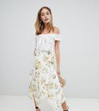 Asos Design Petite Wrap Midi Skirt In Floral Print With Lace Inserts - Multi