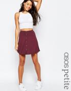 Asos Petite Mini Skater Skirt With Poppers - Oxblood