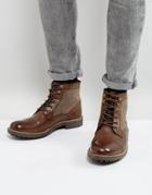 Dune Military Boot With Tweed Detail - Brown