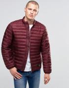 Asos Quilted Jacket With Funnel Neck In Burgundy - Red