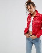 Asos Denim Jacket In Red Vinyl - Red