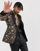 Asos Edition Slim Suit Jacket With Floral Jacquard - Black