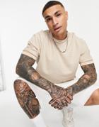 Asos Design Coordinating Relaxed T-shirt In Textured Jersey Jacquard In Beige-neutral