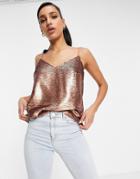 Chi Chi London Sequin Cami Top In Copper Brown
