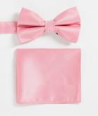 Asos Design Bow Tie And Pocket Square In Pop Pink
