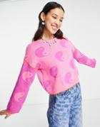Asos Design Sweater With Yin Yang Pattern In Pink