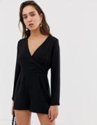 River Island Wrap Romper In Black