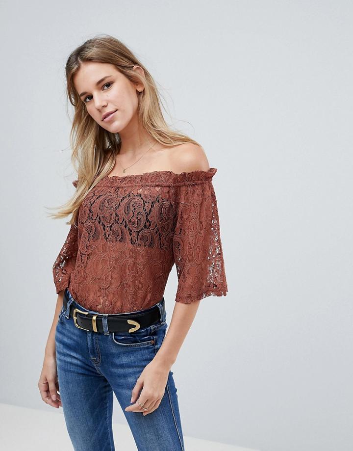 Ichi Jacquard Bardot Top - Pink