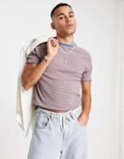 Asos Design Shrunken Rib Stripe T-shirt In Brown & Navy Texture