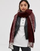 Asos Design Fluffy Two Tone Color Block Scarf In Burgundy And White-multi