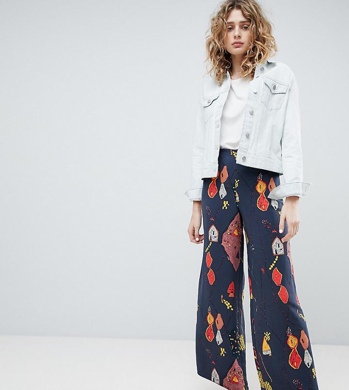 Weekday Wide Leg Pants In Graphic Print-blue