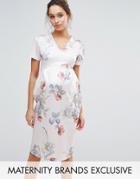 Hope & Ivy Maternity Floral Print Bodycon Midi Dress - Gray