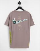 Nike Archaeo Swoosh Pack Graphic All Over Print T-shirt In Dusty Brown