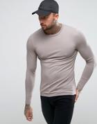 Asos Muscle Long Sleeve T-shirt In Gray - Brown