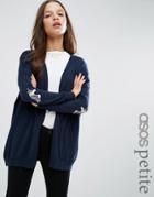 Asos Petite Swing Cardigan With Unicorn Elbow Patch - Navy