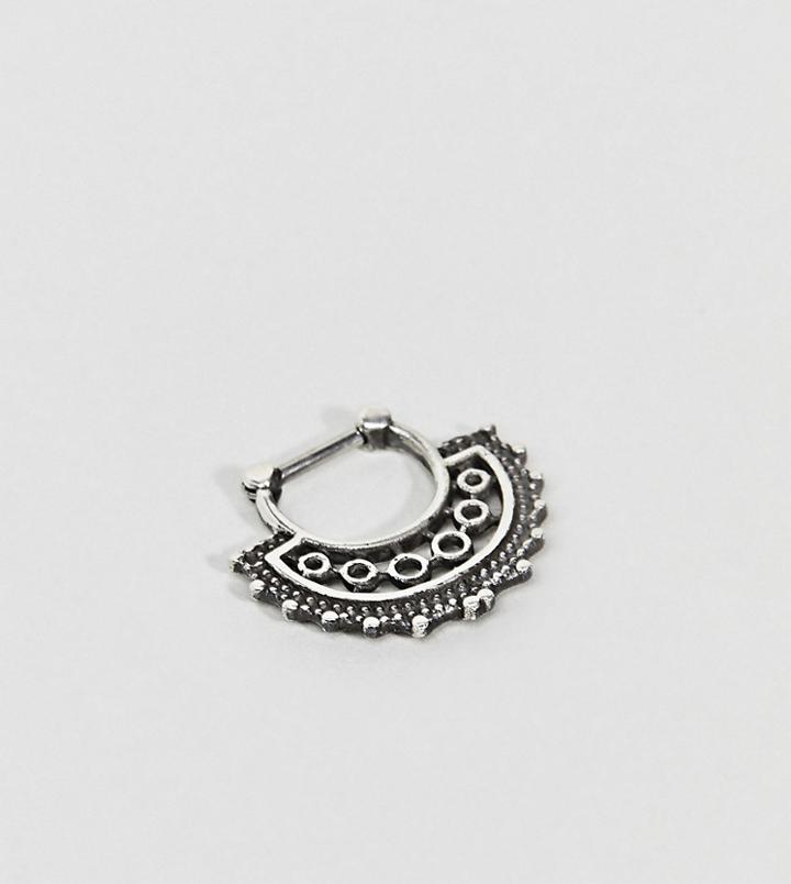 Asos Design Engraved Ornate Hoop Ear Piercing - Silver