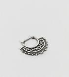 Asos Design Engraved Ornate Hoop Ear Piercing - Silver