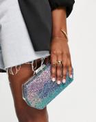 True Decadence Hexagon Clutch Bag In Ombre Multi Glitter With Detachable Chain Strap