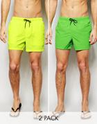 Asos Short Length Swim Shorts 2 Pack In Neon Green And Yellow Save 17%