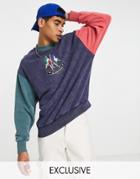 Reclaimed Vintage Inspired Relaxed Sweatshirt With Flag Embroidery In Retro Color Block-multi
