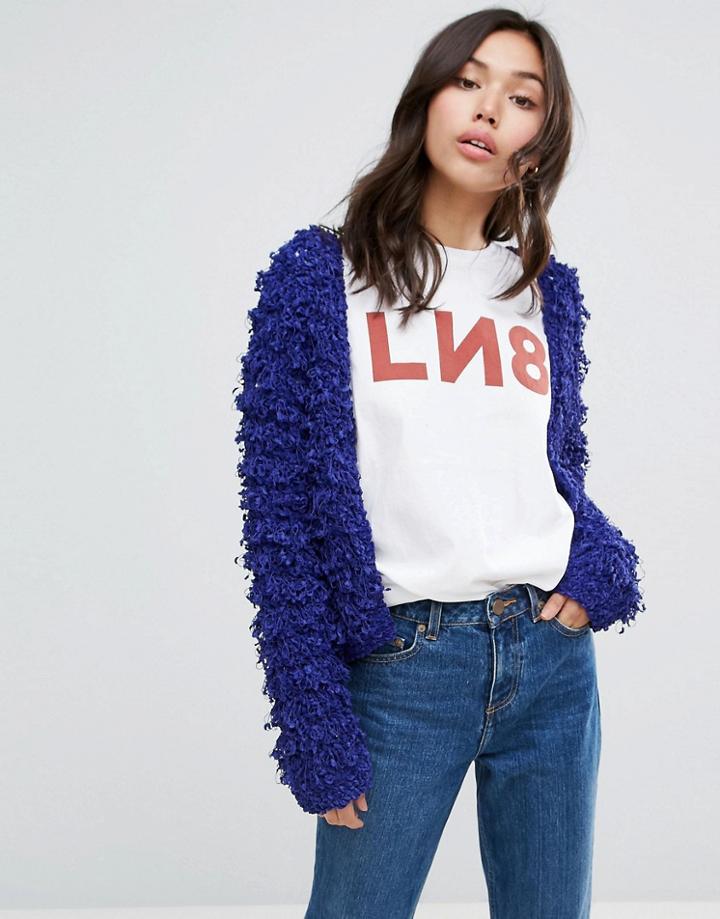 Asos Cardigan In Crop With Loop Stitch - Blue