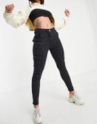 Parisian Cargo Skinny Jeans In Charcoal-grey