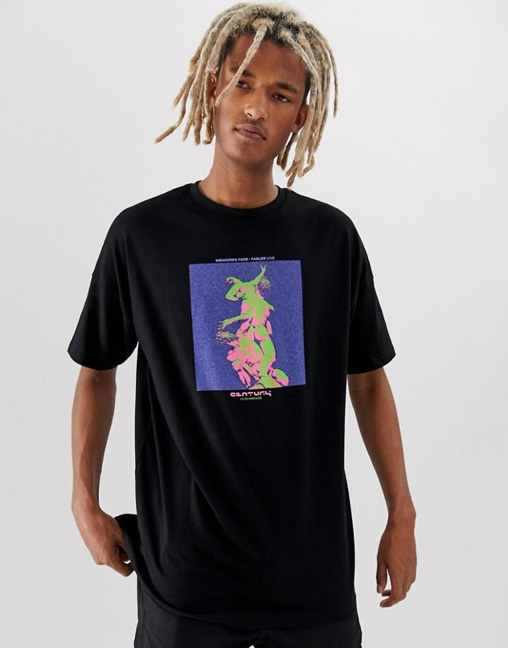 Asos Design Oversized T-shirt With Neon Chest Placement Print - Black