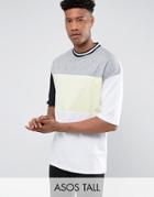 Asos Tall Oversized T-shirt With Neon Color Blocking & Mis-match Sleeves - White