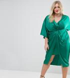 Asos Curve Kimono Twist Front Midi Dress - Green
