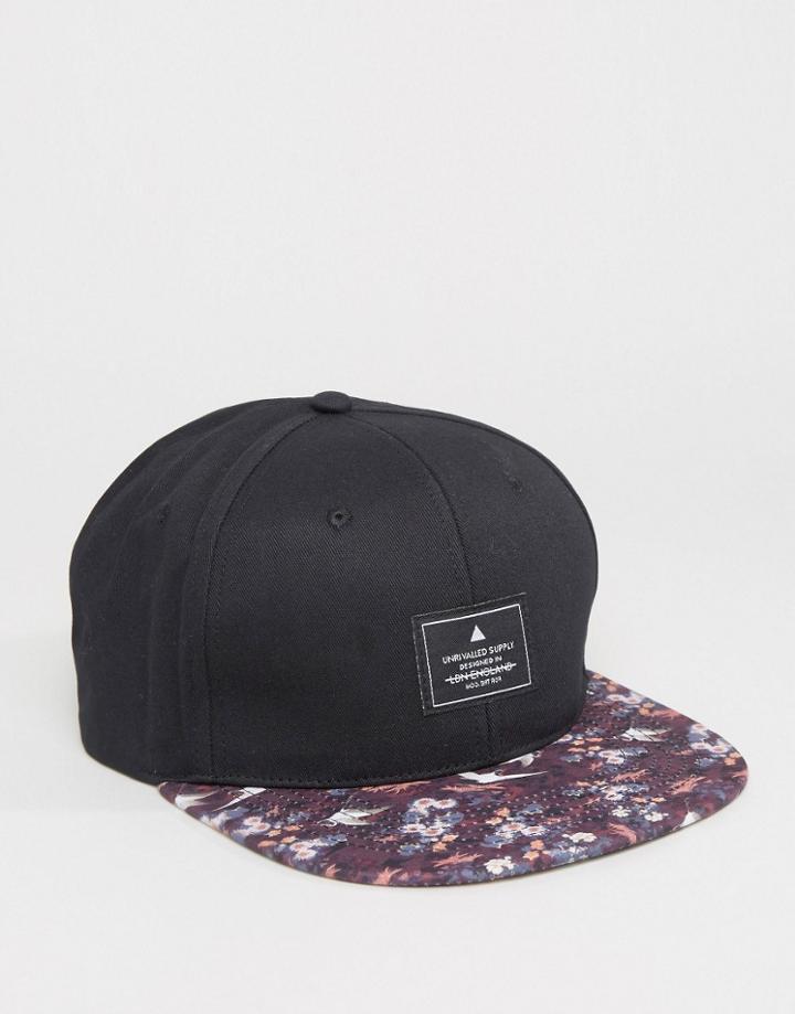 Asos Snapback Cap With Swallow Design Peak - Black