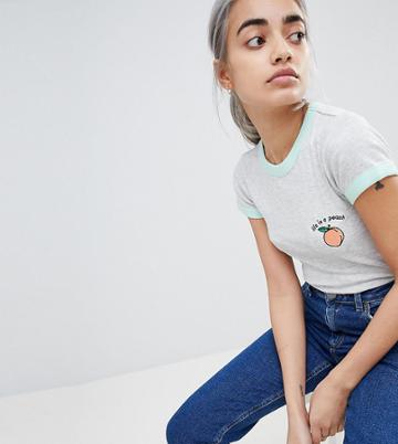 Brave Soul Petite Life's A Peach T-shirt With Contrast Binding - Gray