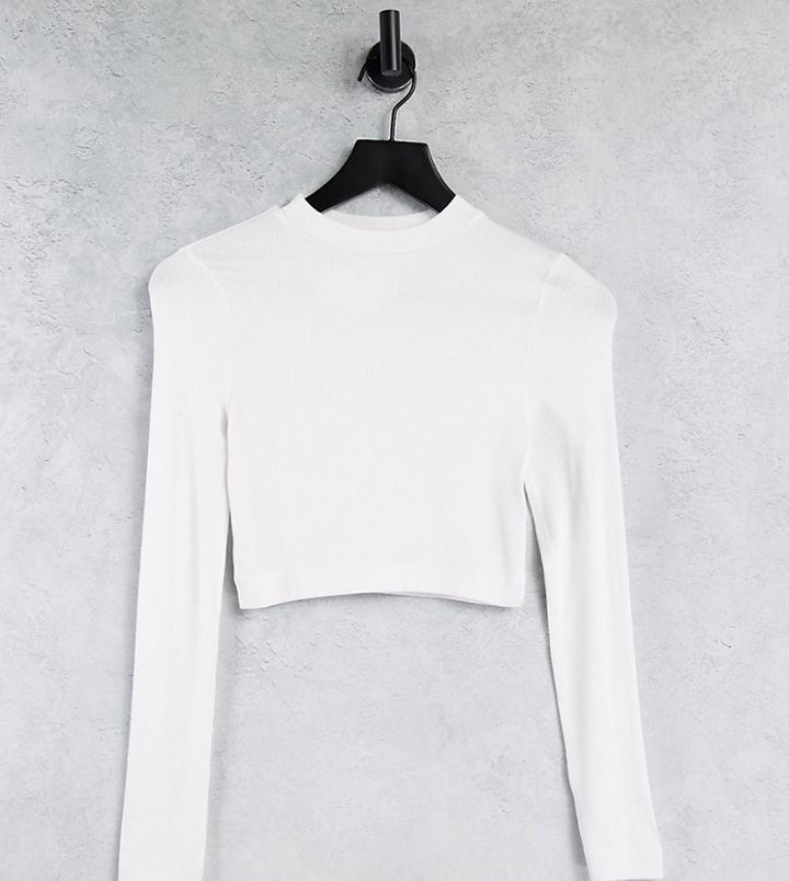Collusion Rib Long Sleeve T-shirt In White-black